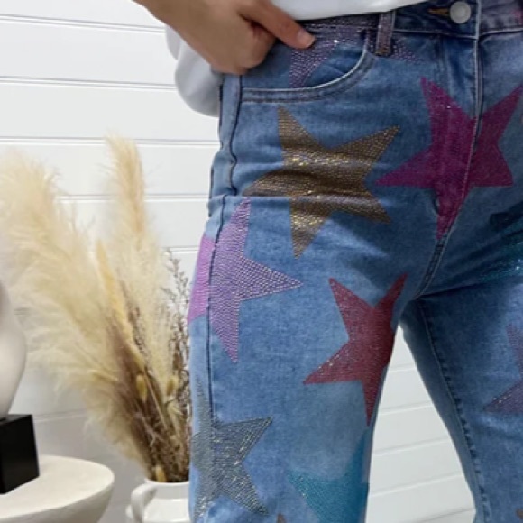 NWT Colorful star rhinestone high waist jeans size M ( 5-7 ) - Picture 11 of 15